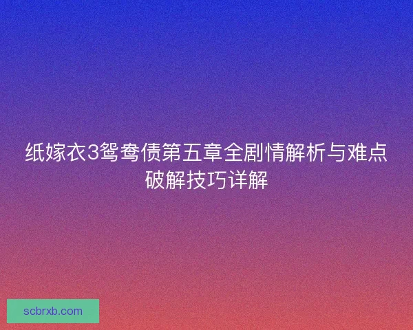纸嫁衣3鸳鸯债第五章全剧情解析与难点破解技巧详解