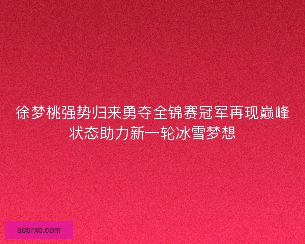 徐梦桃强势归来勇夺全锦赛冠军再现巅峰状态助力新一轮冰雪梦想